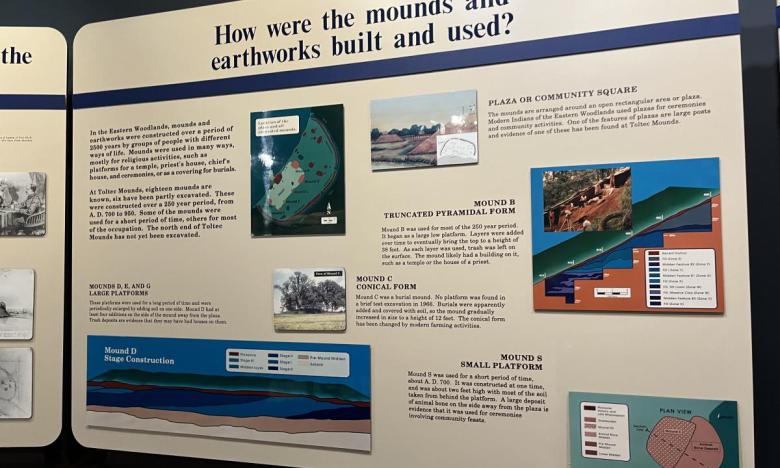 A display at Plum Bayou Mounds Archeological State Park that highlights the mounds. 